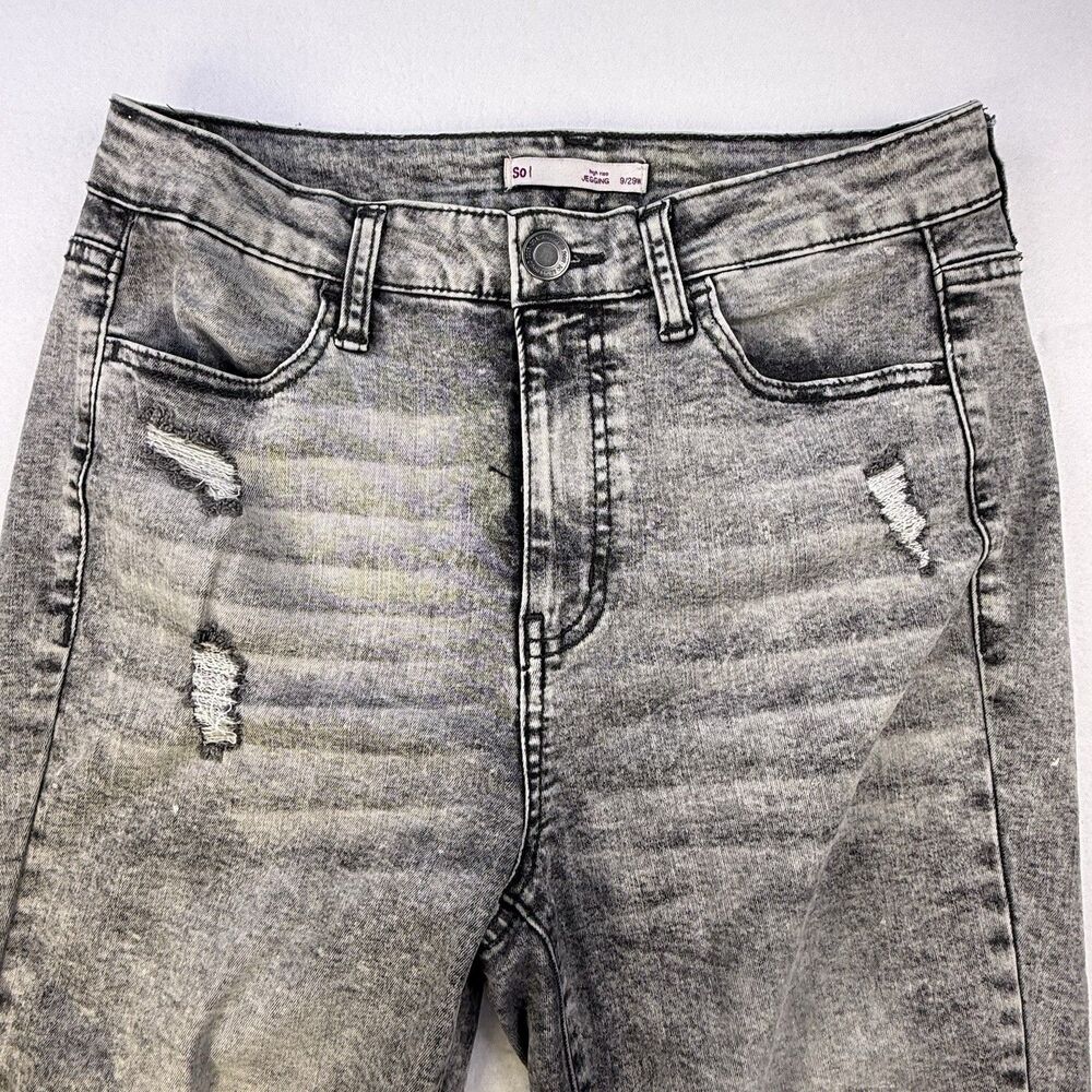 SOL High Rise Jegging Gray Distressed Acid Wash Ripped Edgy Size 9 W29 Y2K #1019
